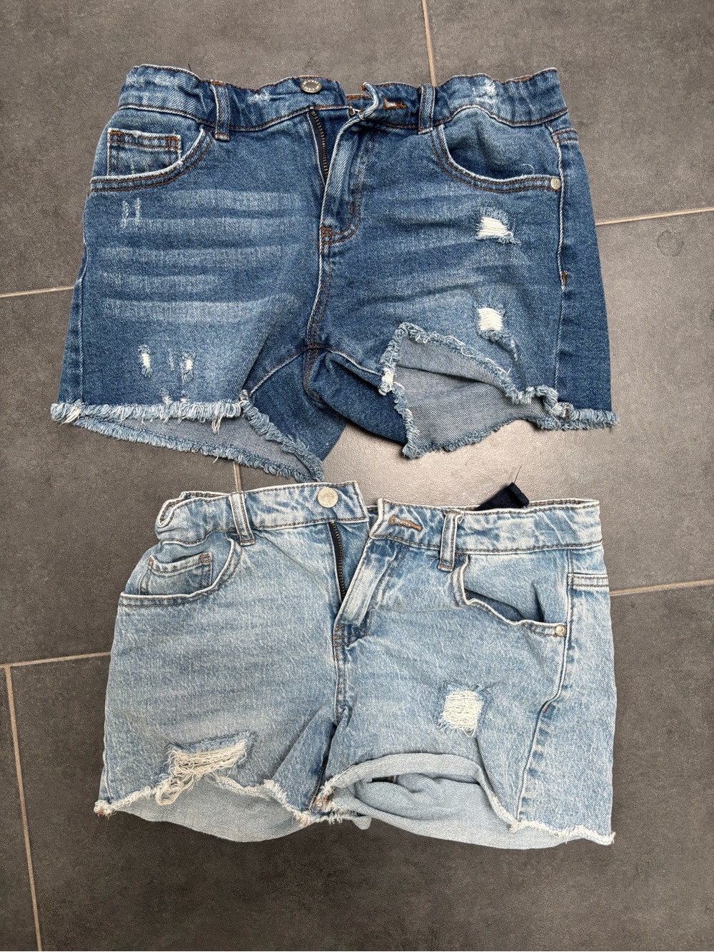 art class Girls Denim Distressed Shorts - Dark Blue & Light Blue
